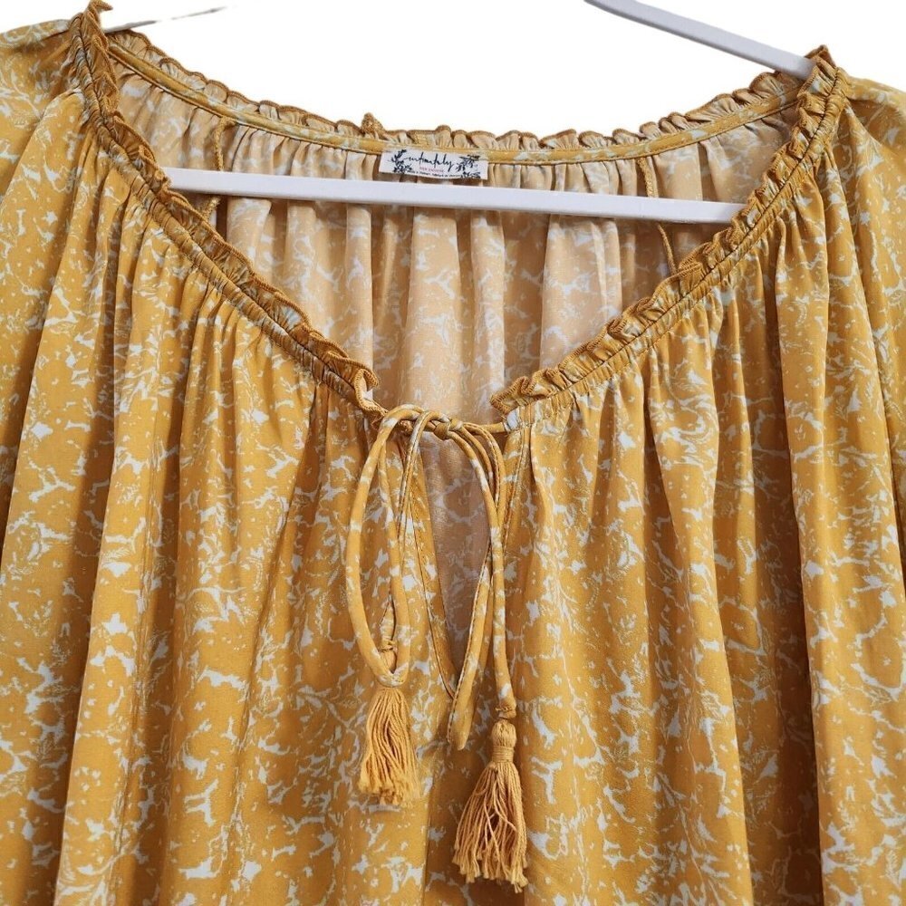 Free People Intimately Bodysuit Top‎ Large Yellow All Tucks Blousy Puff Sleeve - Picture 3 of 13